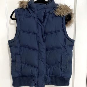 Blue Gap winter vest with fur hood.